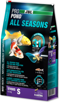 JBL ProPond All Seasons S - Осн всесез корм д/кои 15-35 см, плав палоч 8 мм, 4,3 кг/24л
