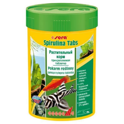 Sera Spirulina Tabs Растительный корм с высоким содержанием спирулины, 100 таб., 100 мл, 60 г